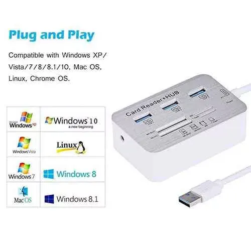 All in One Card Reader With Hub Usb 3.0 - USB Type A | USB Type C