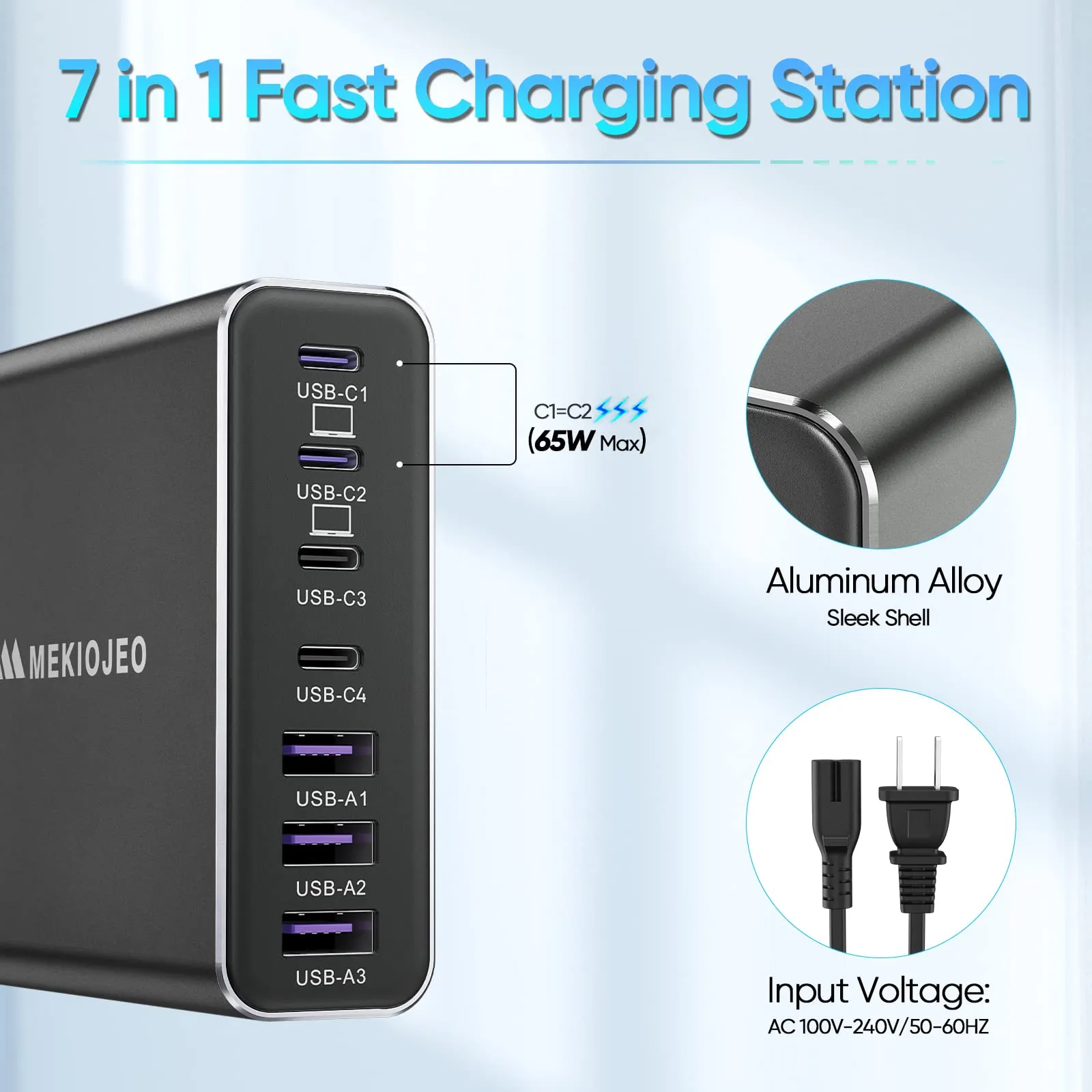 Aluminum Alloy 320W USB C Charger GaN Charger Fast USB C Charging Station 7 Ports 65W Laptop Charger for MacBook Pro/Air/iPad Pro/iPhone (Coal Black-320W)