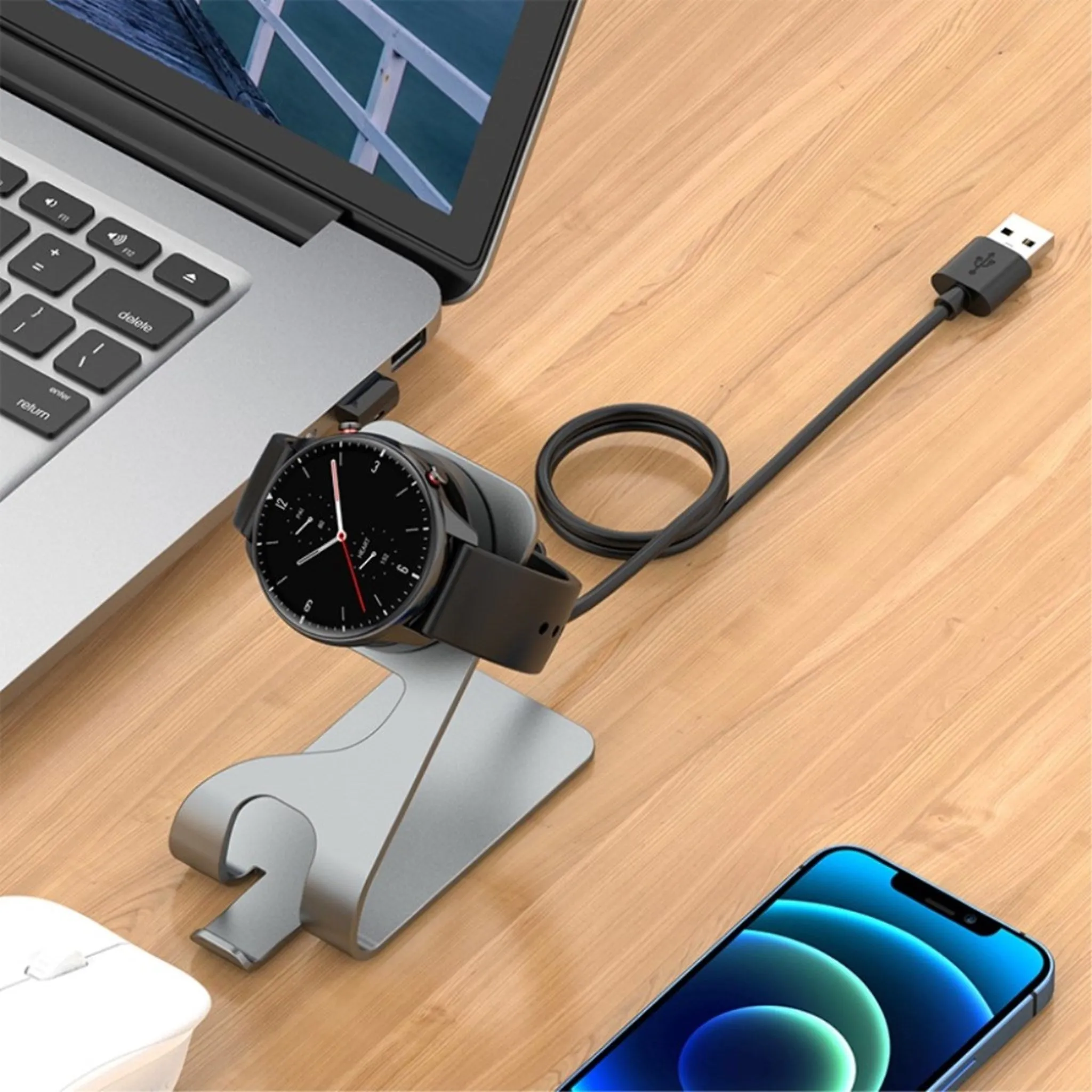 Aluminum charging dock stand for Amazfit watch - Grey