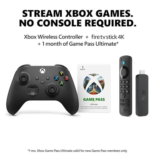 Amazon Fire TV Stick 4K with Carbon Black Xbox Core Wireless Controller Bundle   Free Month of Game Pass for New Members