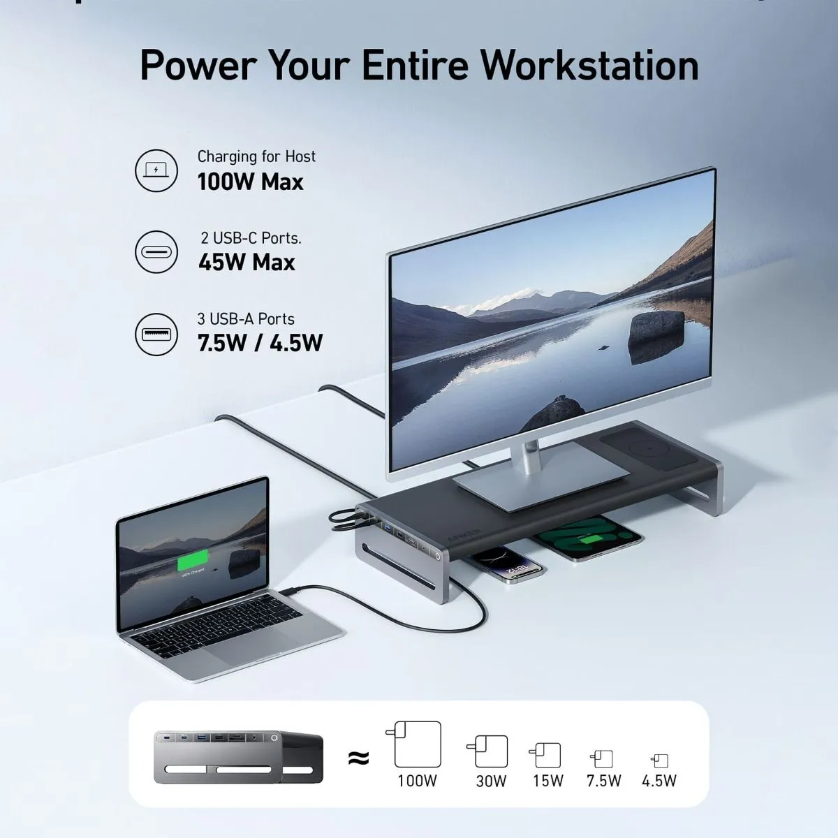 Anker 675 Monitor Stand With Built-In Usb-C Dock & Wireless Charging Pad