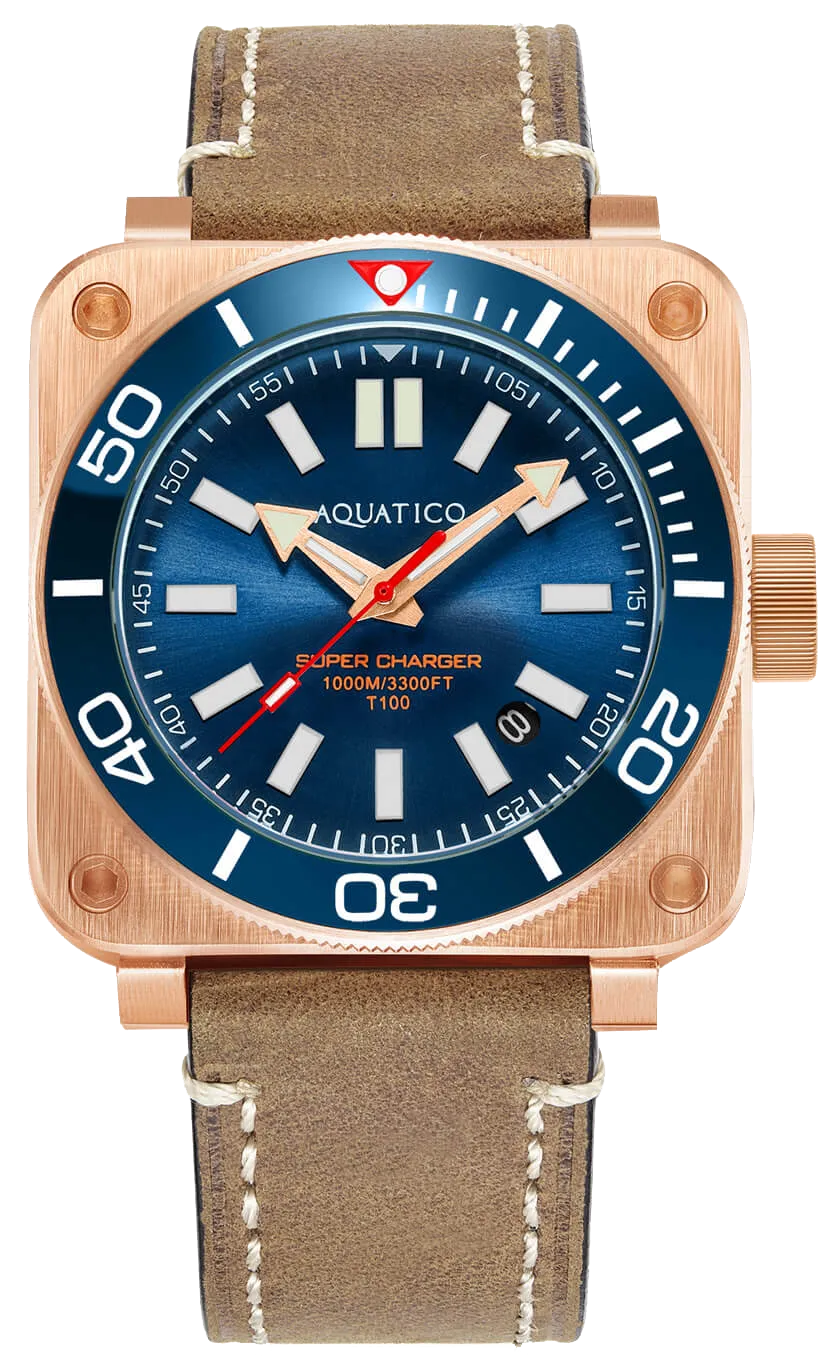 Aquatico Super Charger Bronze Blue Ceramic Bezel SW200