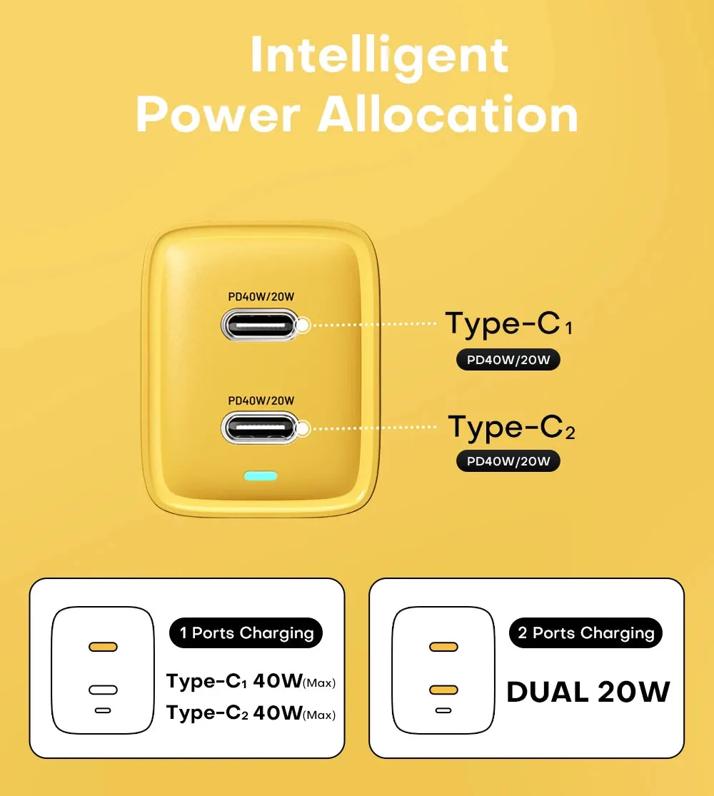 ASOMETECH 40W GaN Charger Dual USB Type C Fast Charger QC4.0 PPS PD Portable Phone Charger For iPhone 14 Samsung S23 iPad Tablet