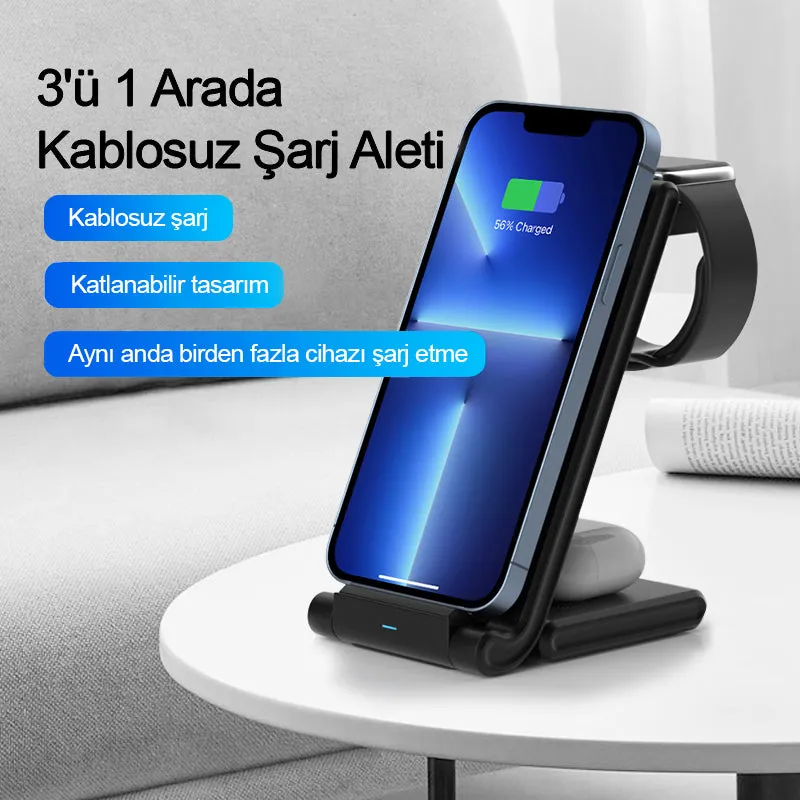 atongm 15W 3in1 Kablosuz Masaüstü Şarj Dock Standı Universal Portable Wireless Charge Station