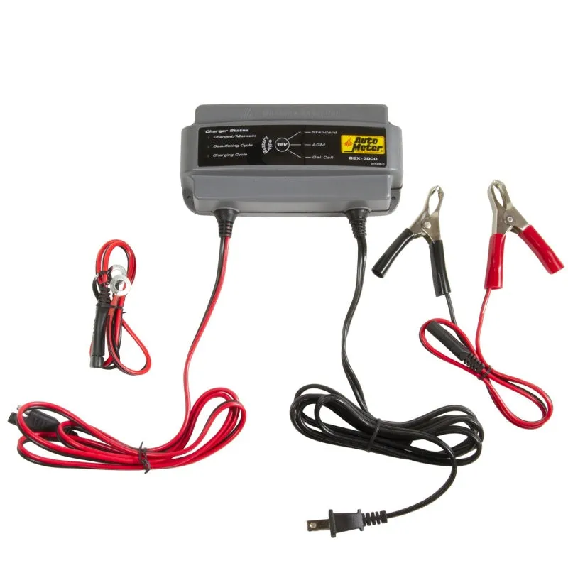 Auto Meter Battery Extender AGM Battery Charger - 12V - 3 amps - Indicator Lights - 3 Step Charging Program