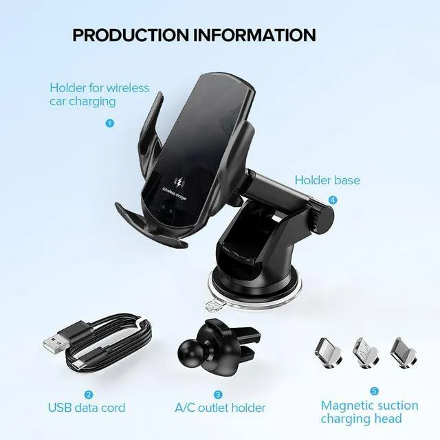 Automatic Clamping 15W Qi Car Wireless Charger