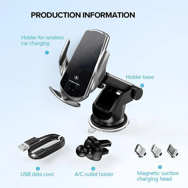 Automatic Clamping 15W Qi Car Wireless Charger