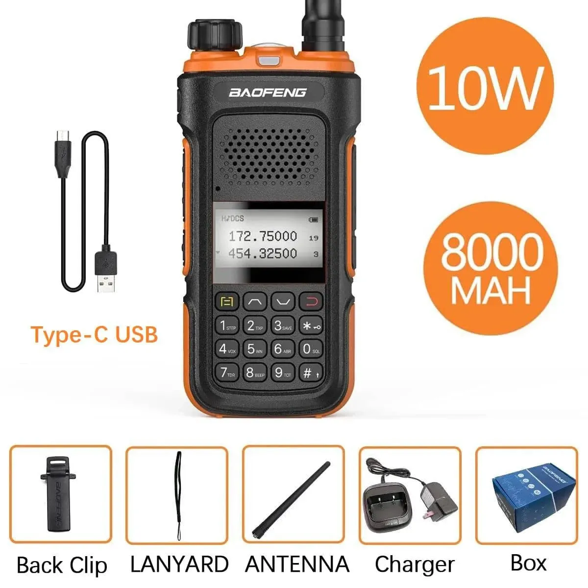 Baofeng UV-10R 10W Walkie Talkie Type-C Charging 136-174&400-480MHz Long Range Portable Ham Two Way Radio