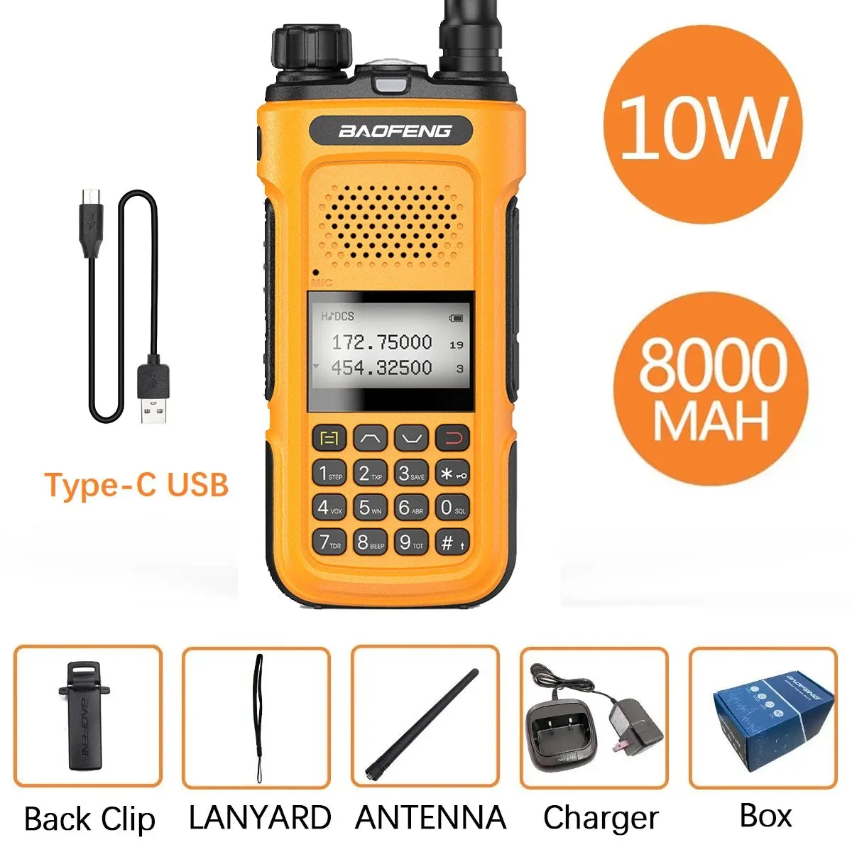 Baofeng UV-10R 10W Walkie Talkie Type-C Charging 136-174&400-480MHz Long Range Portable Ham Two Way Radio