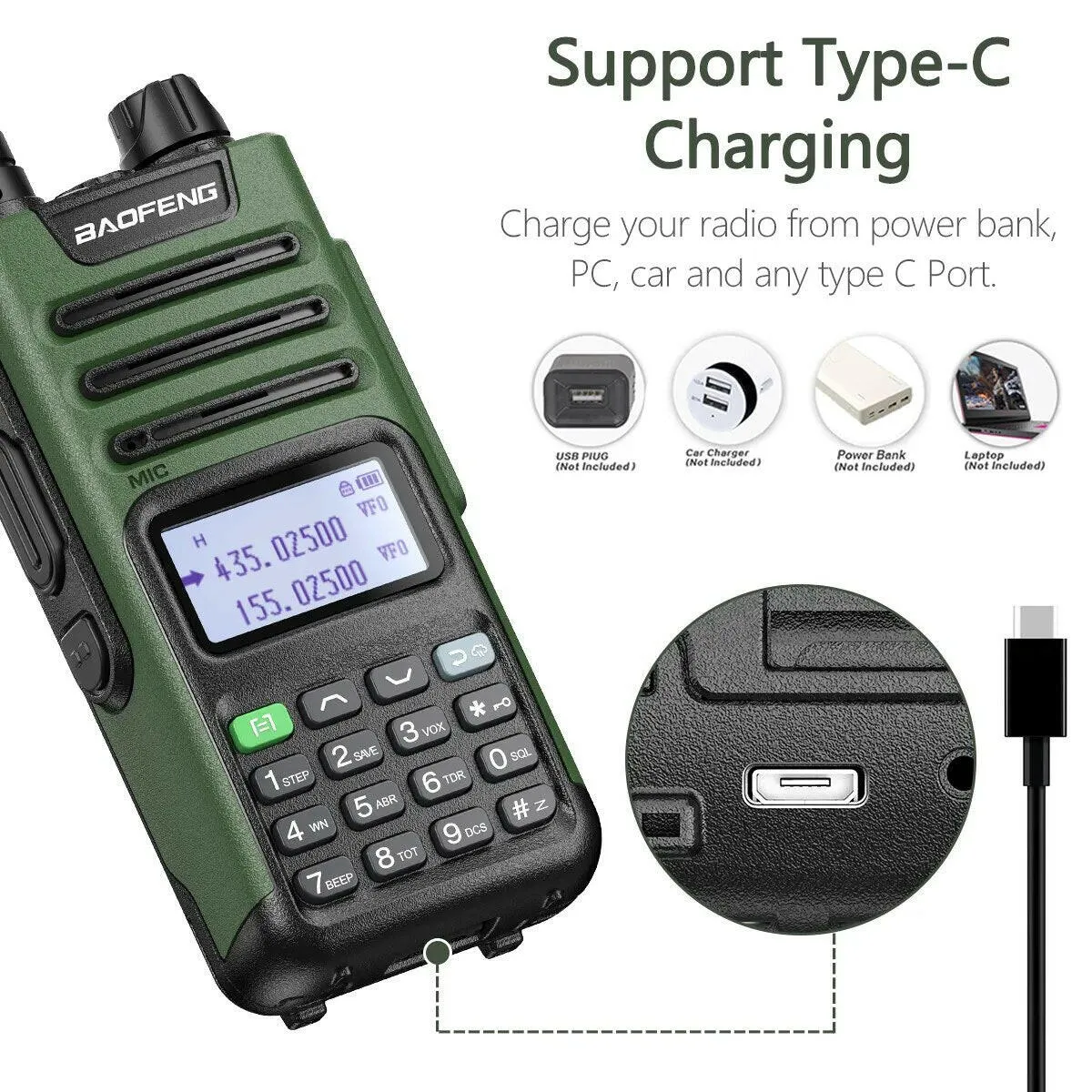 BaoFeng UV-13 PRO Dual Band Walkie Talkie Type-C Charger 16 KM Long Range UV13 Pro Transceiver Ham Portable Two Way Radio