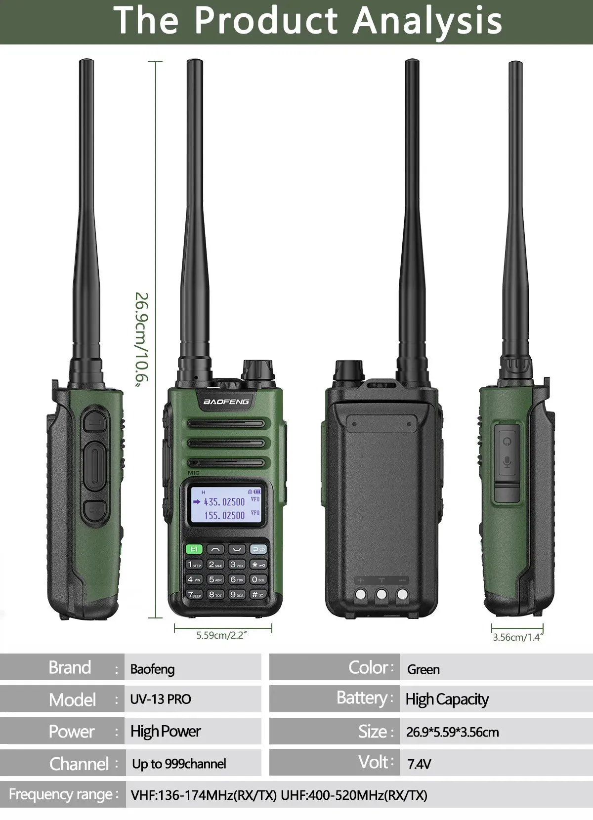 BaoFeng UV-13 PRO Dual Band Walkie Talkie Type-C Charger 16 KM Long Range UV13 Pro Transceiver Ham Portable Two Way Radio