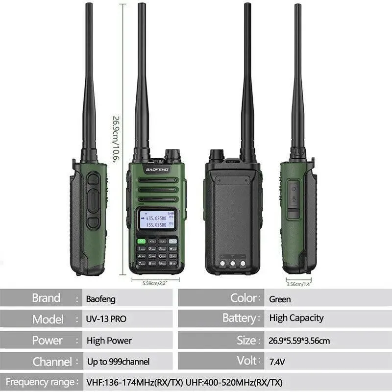 BaoFeng UV-13 PRO V1 V2 High Power Dual Band Walkie Talkie Type C Charger 16 KM Long Range UV13 Transceiver Ham Two Way Radio