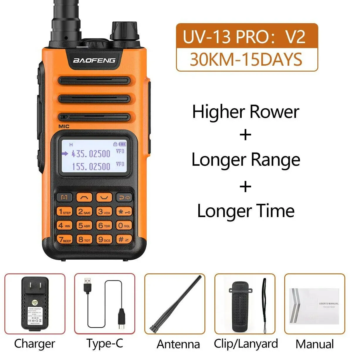 BaoFeng UV-13 PRO V1 V2 High Power Dual Band Walkie Talkie Type C Charger 16 KM Long Range UV13 Transceiver Ham Two Way Radio