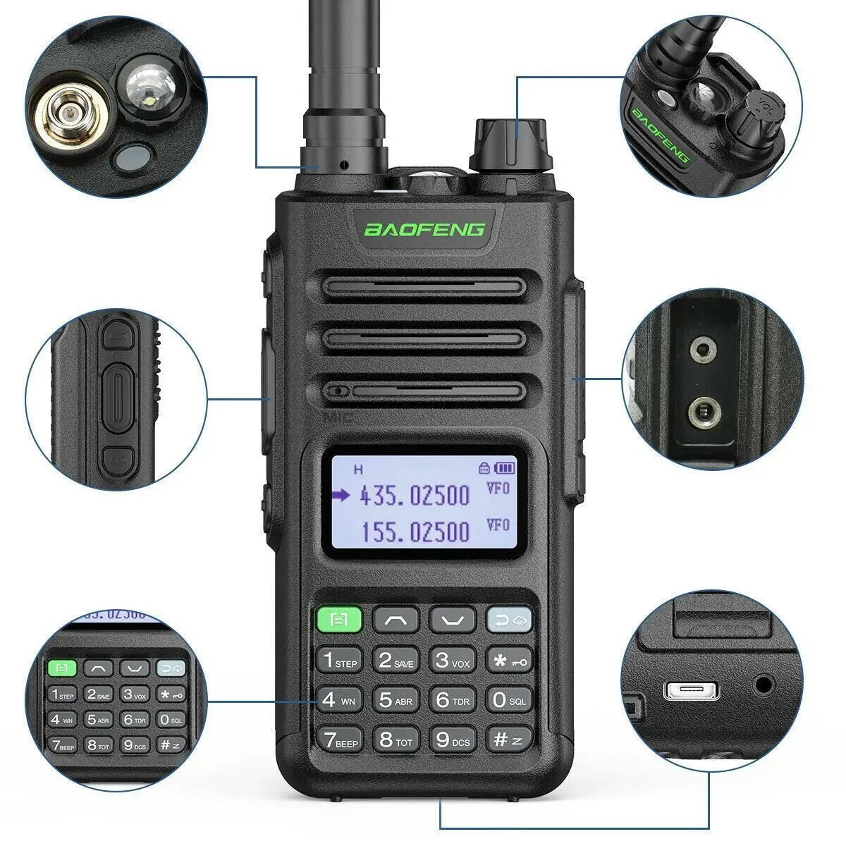 BaoFeng UV-13 PRO V1 V2 High Power Dual Band Walkie Talkie Type C Charger 16 KM Long Range UV13 Transceiver Ham Two Way Radio