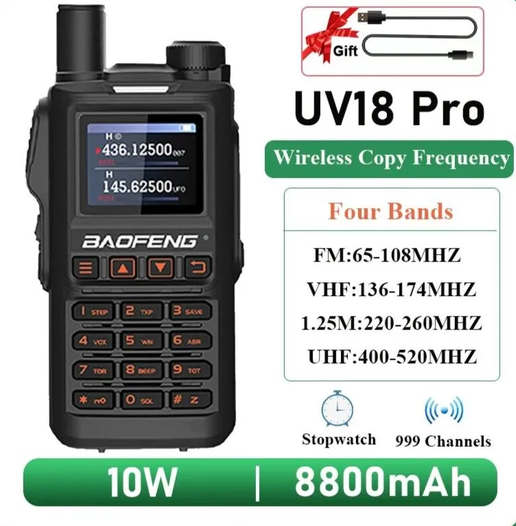 Baofeng UV18 Pro Orange Walkie Talkie 999 Channels 4 Bands UV18i UVi Two Way Radio UV18H L UV-G28 Handheld Transceiver Powerful