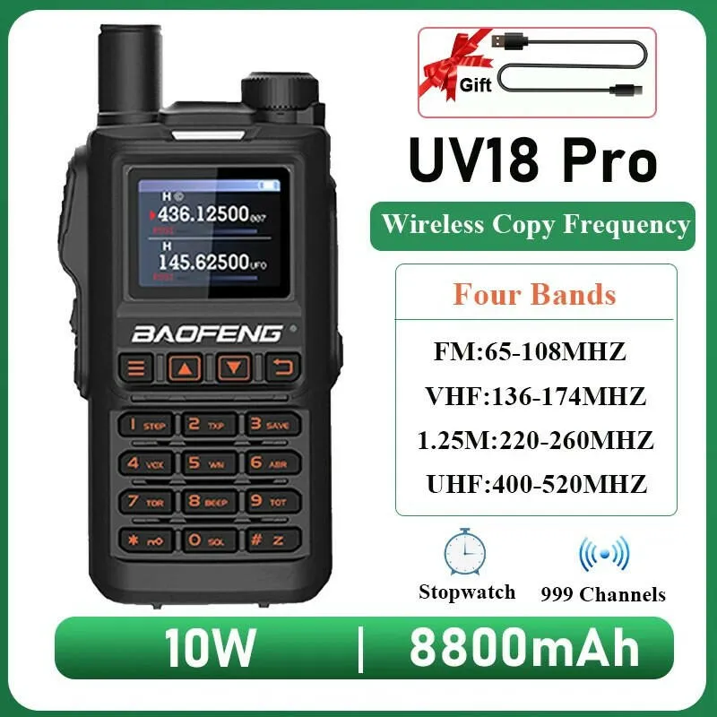 Baofeng UV18 Pro Orange Walkie Talkie 999 Channels 4 Bands UV18i UVi Two Way Radio UV18H L UV-G28 Handheld Transceiver Powerful