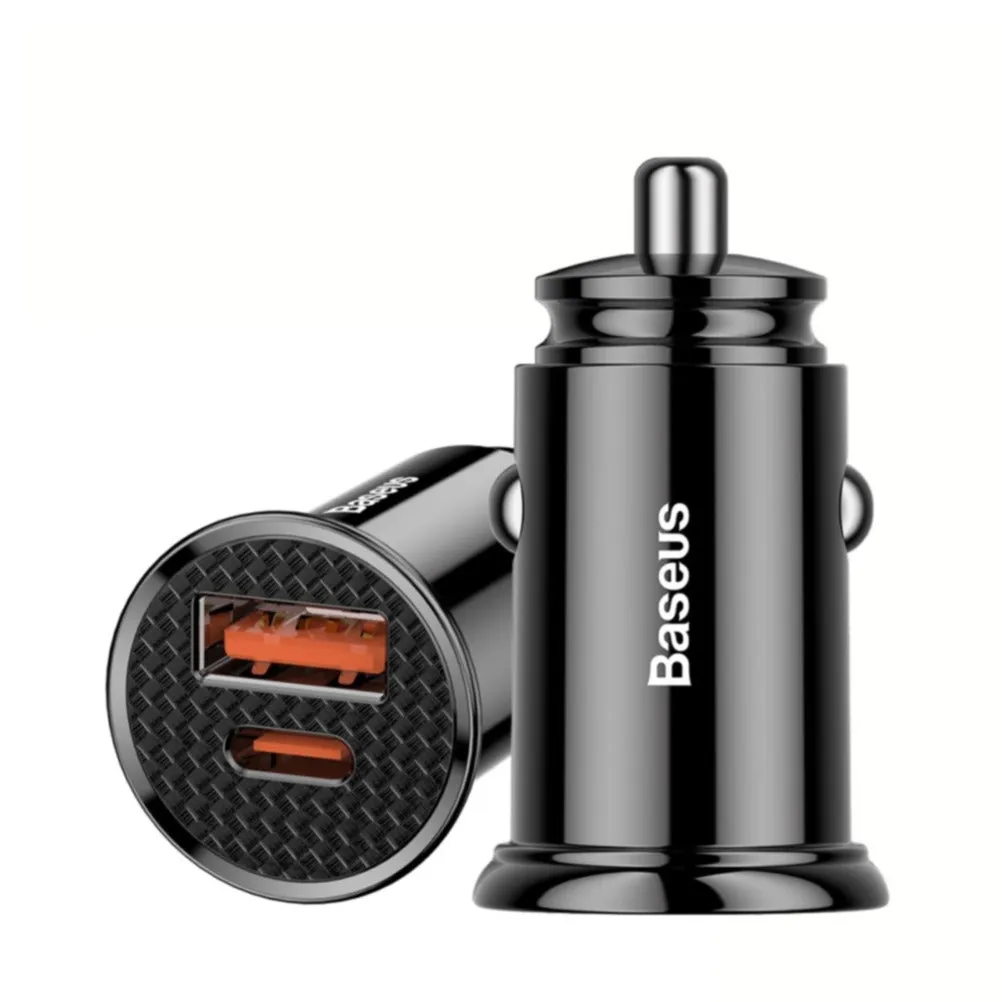 Baseus - (30W) USB A / USB C car charger PD 3.0 / QC 3.0 - Black