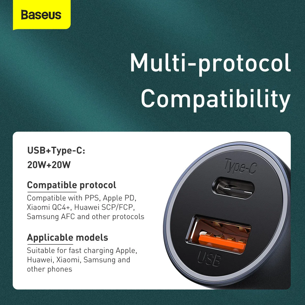 Baseus Golden Contactor Pro Fast Car Charger USB Type C / USB 40 W Power Delivery 3.0 Quick Charge 4  SCP FCP AFC   USB Cable - USB Type C Grey (TZCCJD-0G)