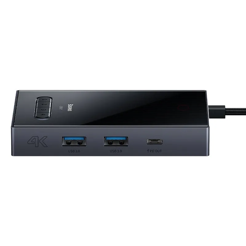 Baseus PioneerJoy 8-Port Four-Screen Type-C HUB Adapter Gray（Type-C to HDMI4K@60Hz*1 HDMI4K@30Hz*1 DP8K@30Hz*1 VGA USB3.0*2 Type-C（Data PD out)*1 PD*1）-WKYY030413