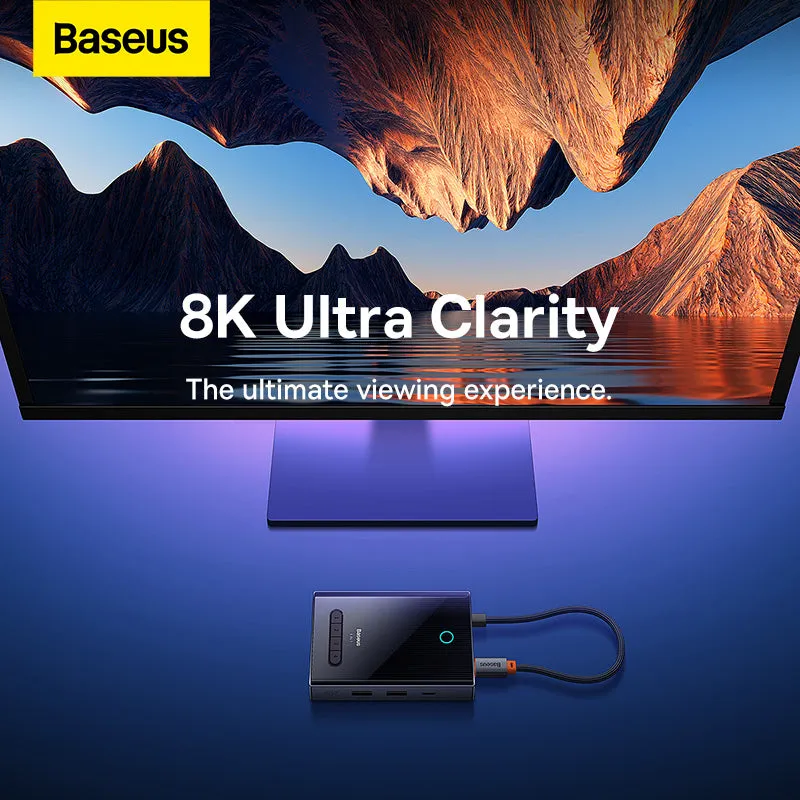 Baseus PioneerJoy 8-Port Four-Screen Type-C HUB Adapter Gray（Type-C to HDMI4K@60Hz*1 HDMI4K@30Hz*1 DP8K@30Hz*1 VGA USB3.0*2 Type-C（Data PD out)*1 PD*1）-WKYY030413