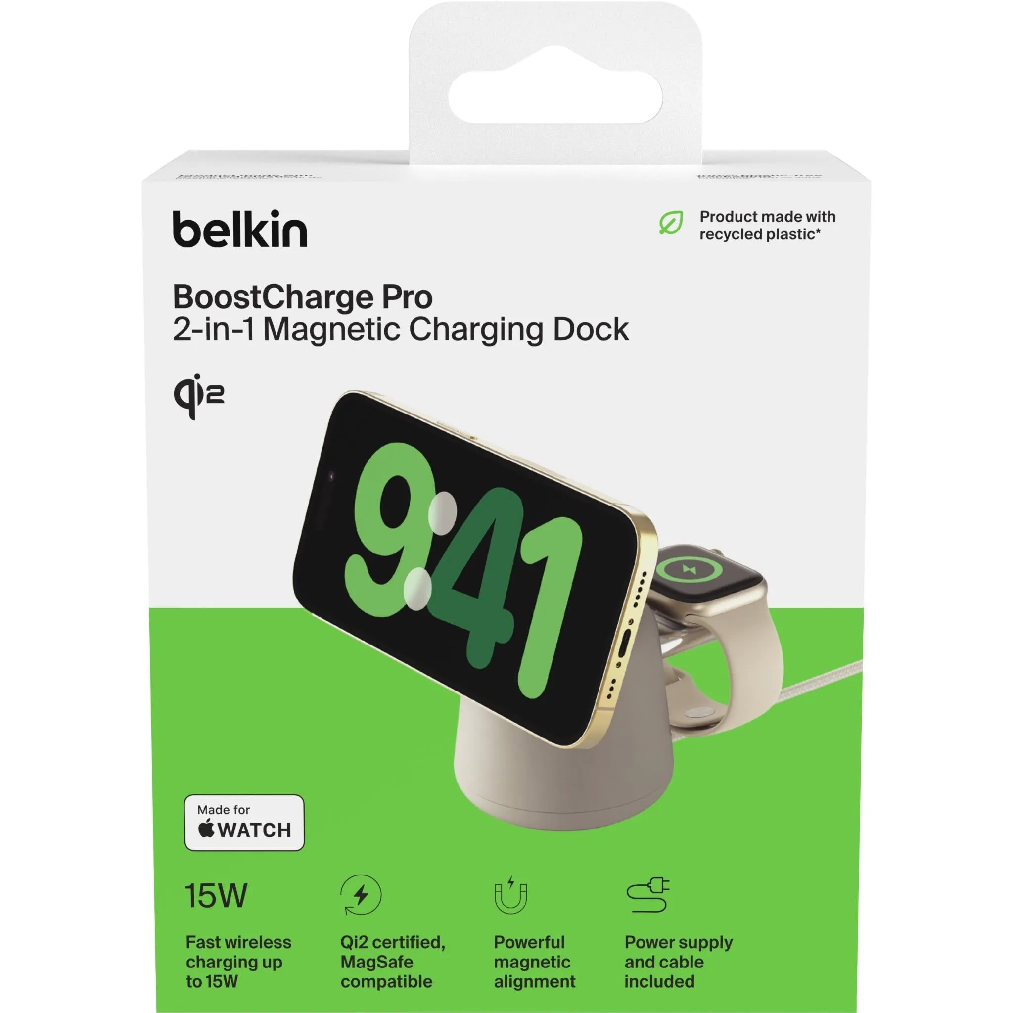 Belkin BoostCharge Pro 2-in-1 Wireless Charging Dock with Qi2 15W (Sand)