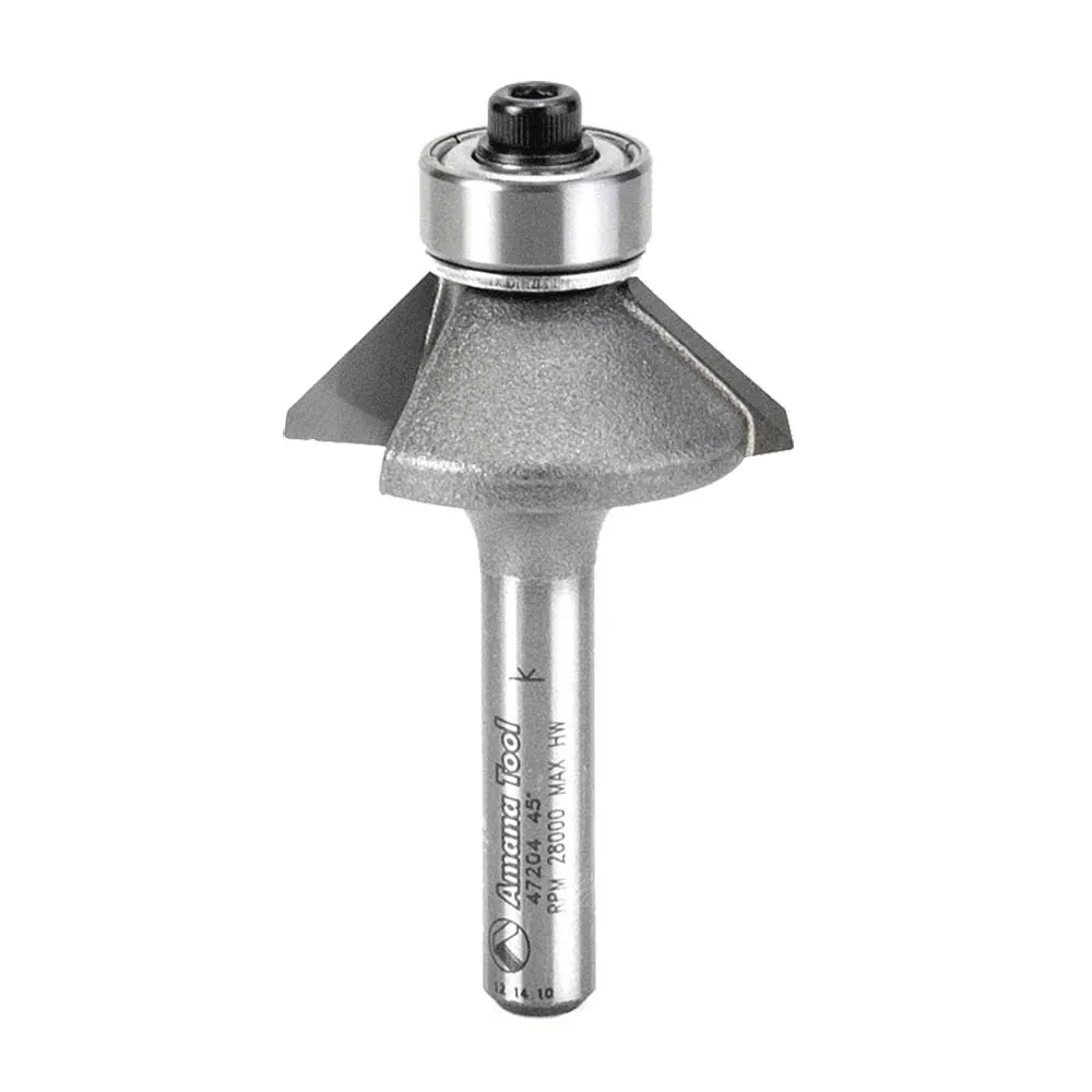 Bevel Trim Router Bit | 45°x 1 3⁄32 Dia x 1⁄4 x 1⁄4" Shank with BB | 47204 | 738685872048