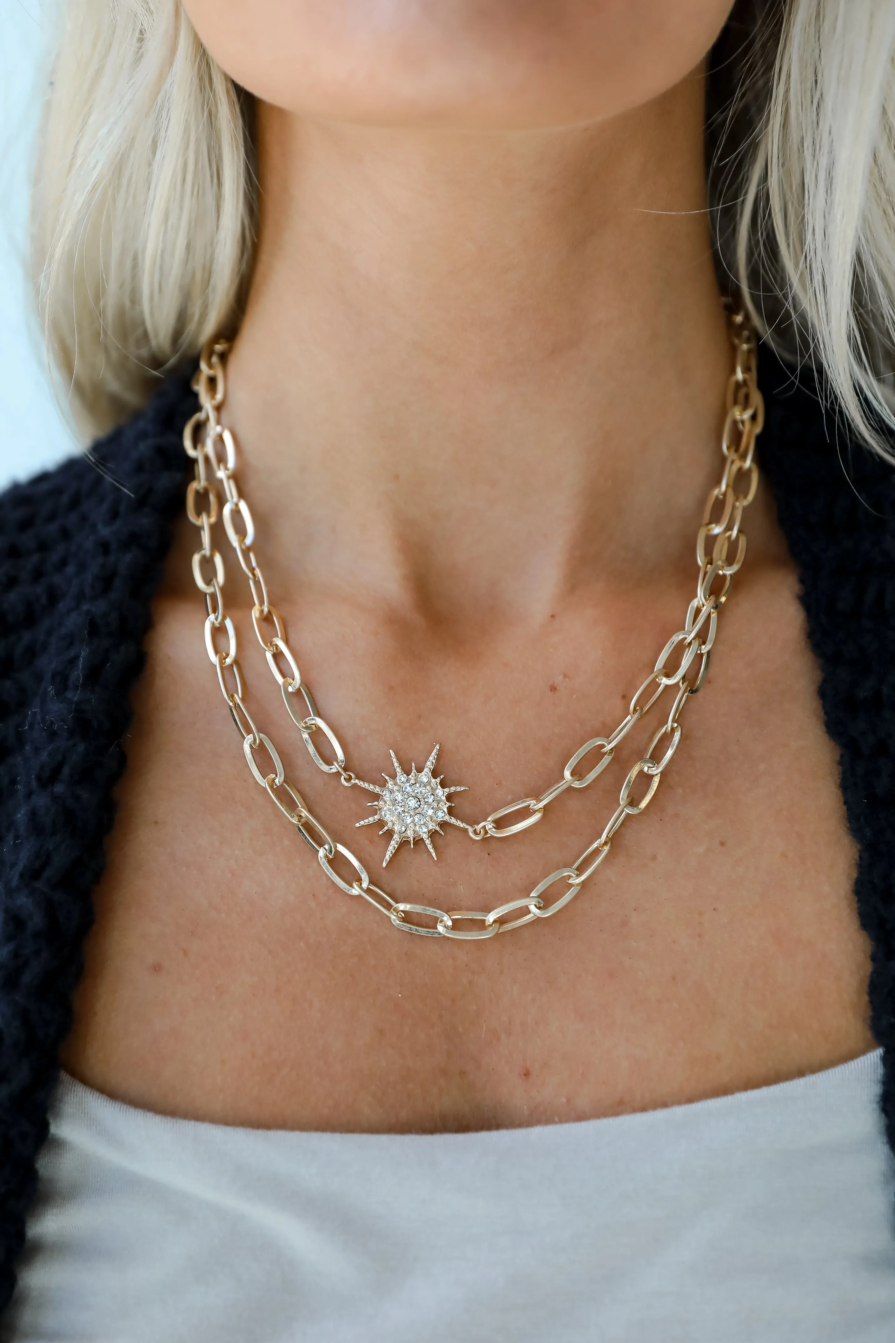 Bianca Gold Sunburst Layered Chain Necklace