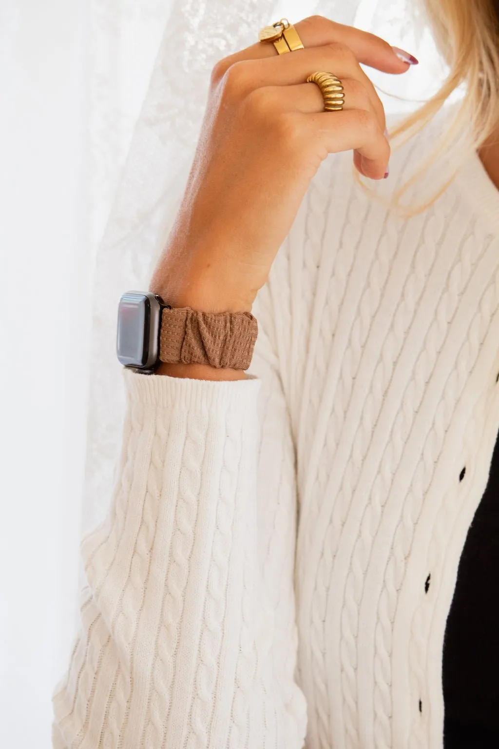 Brown Waffle Scrunchie Band Compatible with Apple Watch