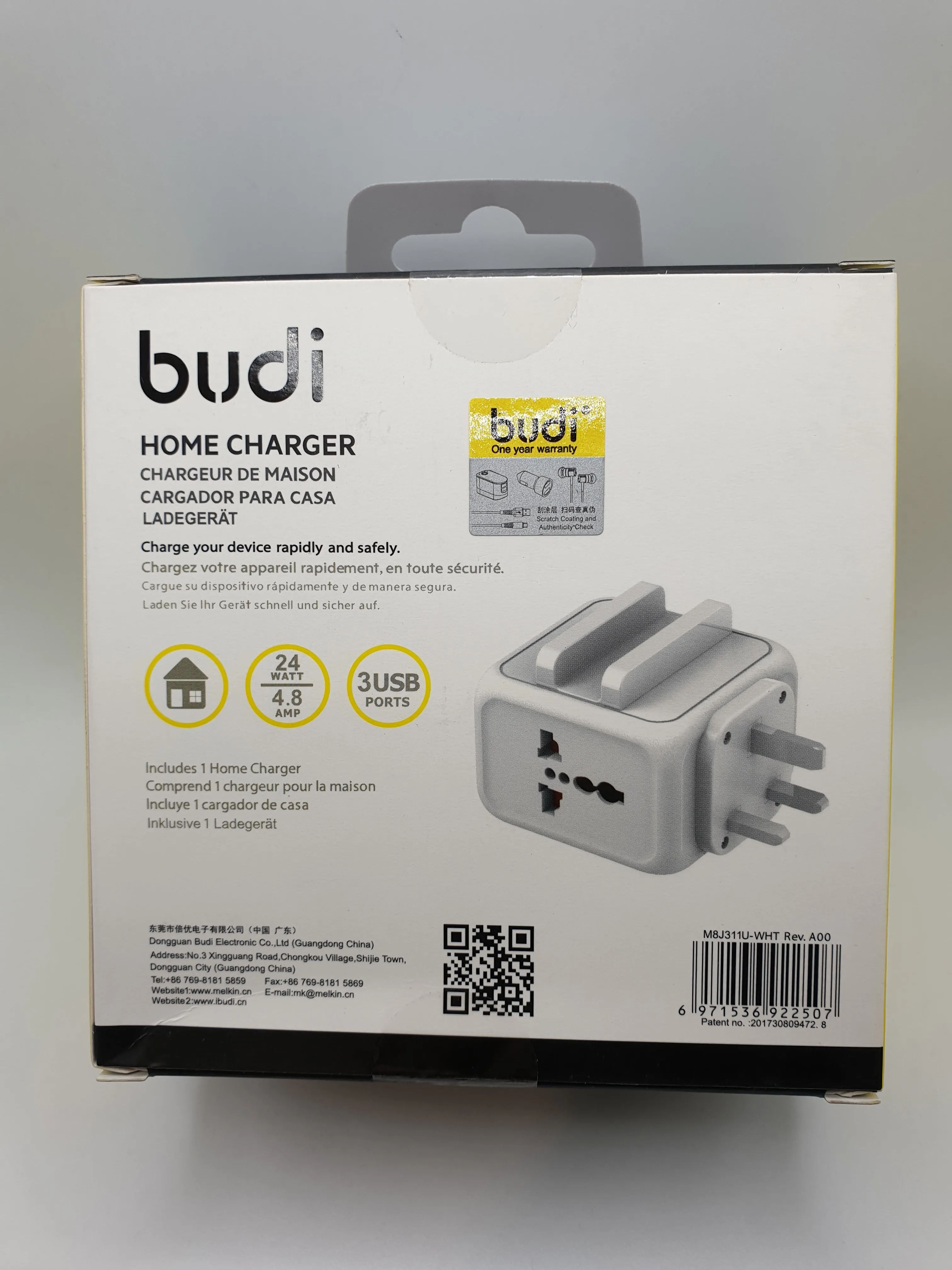 Budi Home Charger UK Plug 24Watt 4.8AMP 3x USB Ports Fast Charging For Smartphones Tablets With Holder Shavers International Adapters