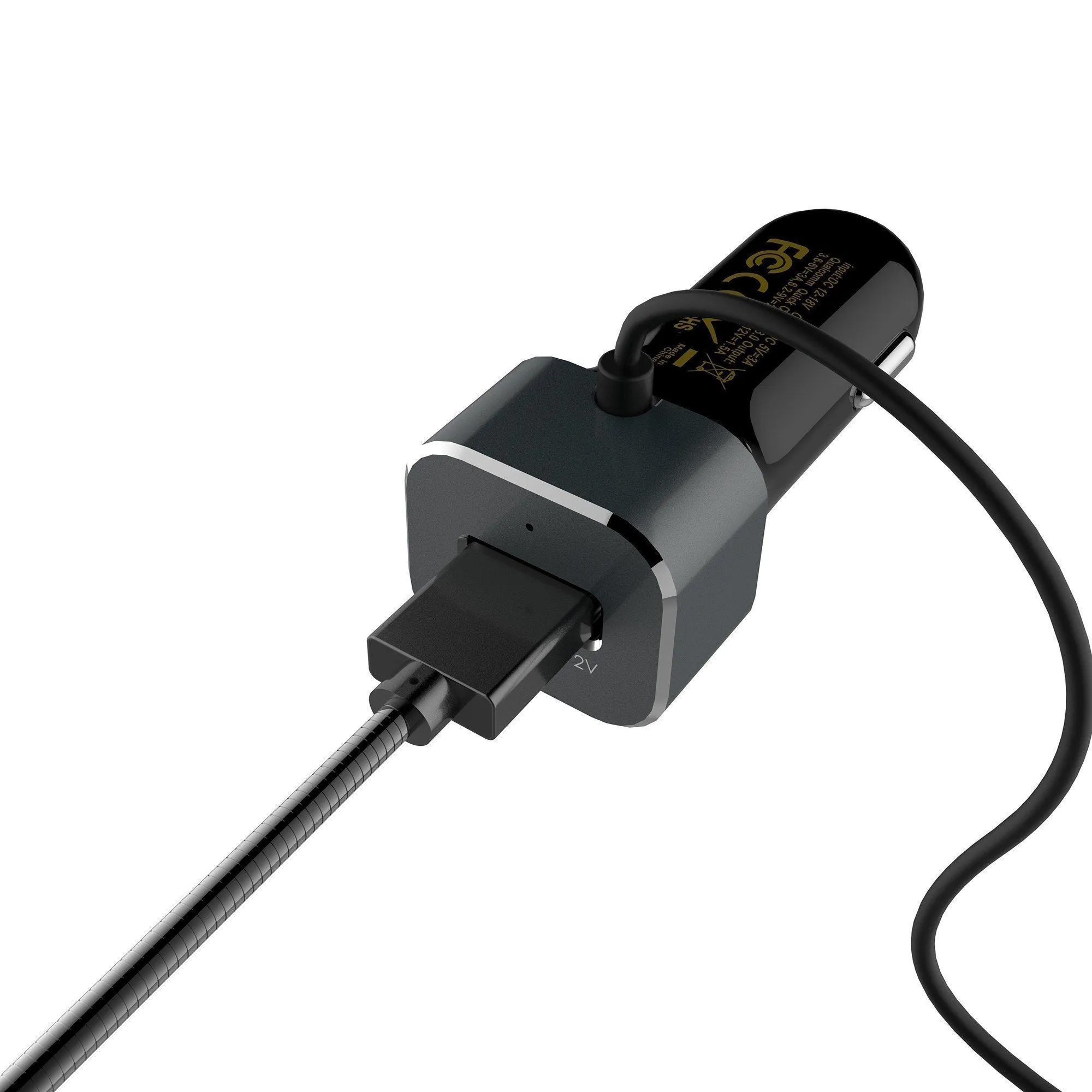 Car Charger with USB-C Cable and QC 3 Outputs