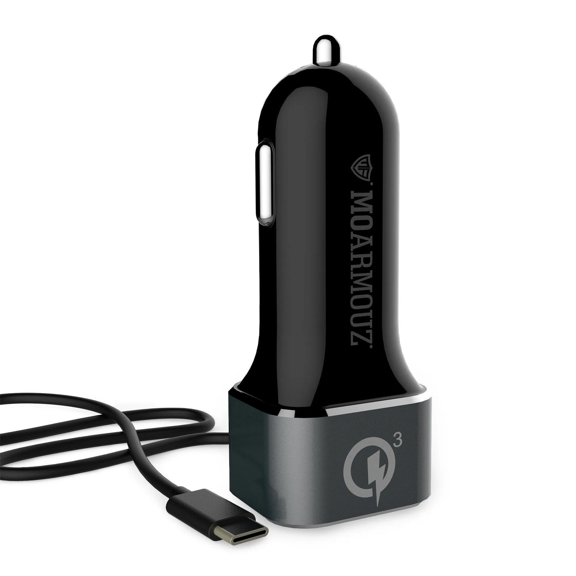 Car Charger with USB-C Cable and QC 3 Outputs