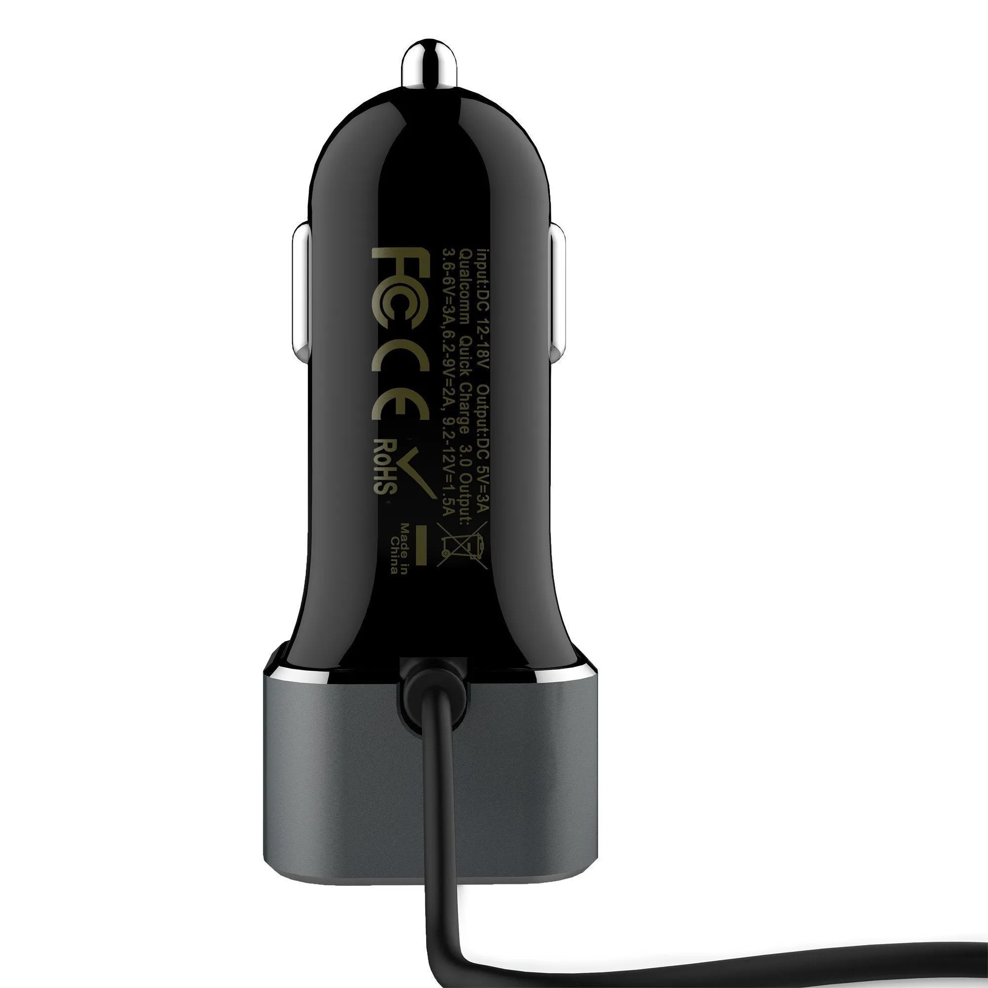 Car Charger with USB-C Cable and QC 3 Outputs