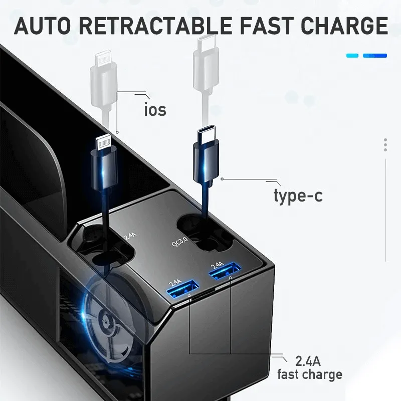 Car Seat Side Organizer with Charger Cable Car Seat Gap Storage Box