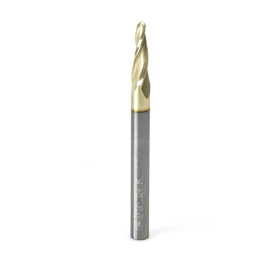 Carving Tapered Ball Nose CNC Router Bit | 5° x 1⁄8 Dia x 1⁄16 Radius x 3⁄4 x 1⁄4 Shank x 3" Long | 46287 | 738685462874