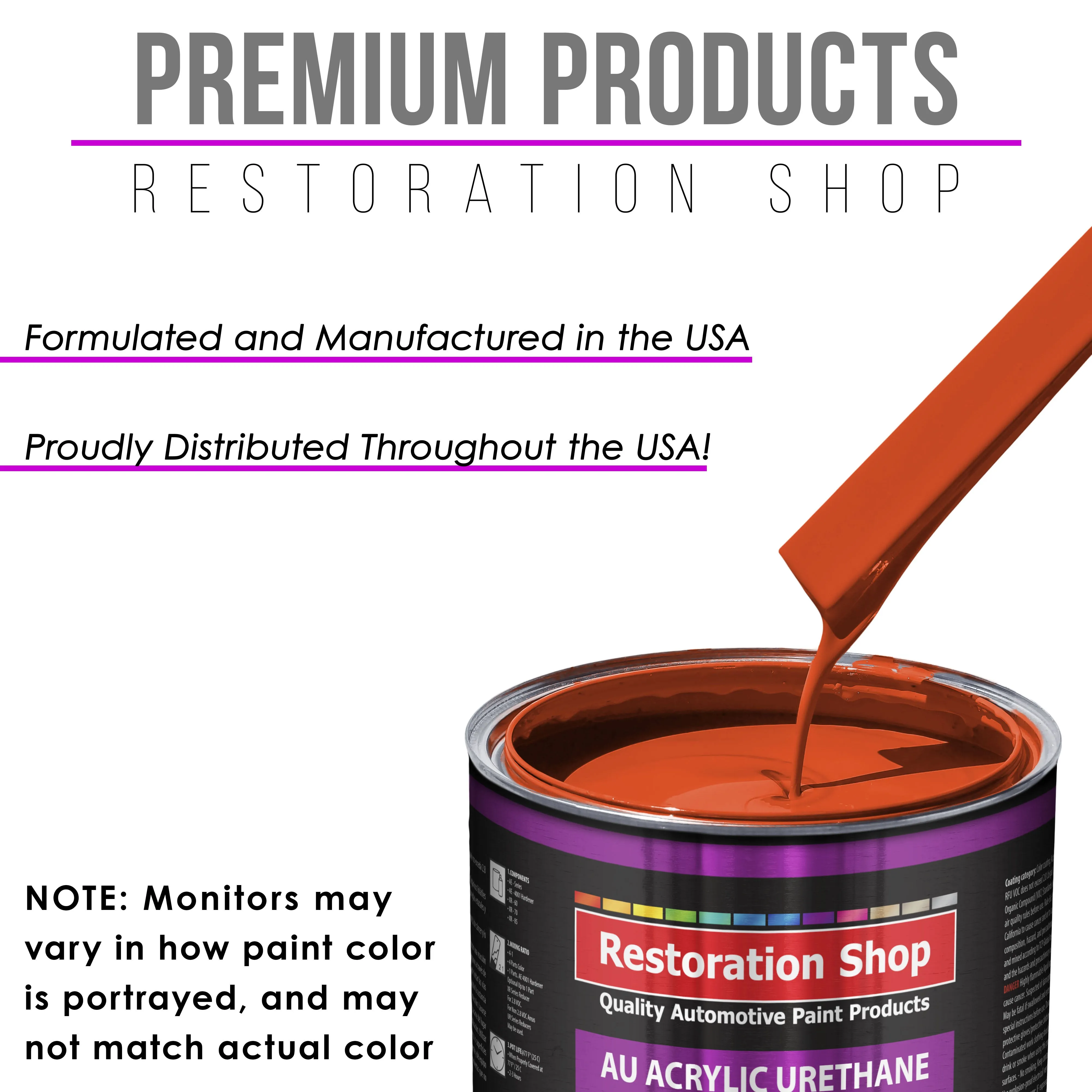 Charger Orange Acrylic Urethane Auto Paint - Complete Quart Paint Kit - Professional Single Stage Automotive Car Truck Coating, 4:1 Mix Ratio 2.8 VOC