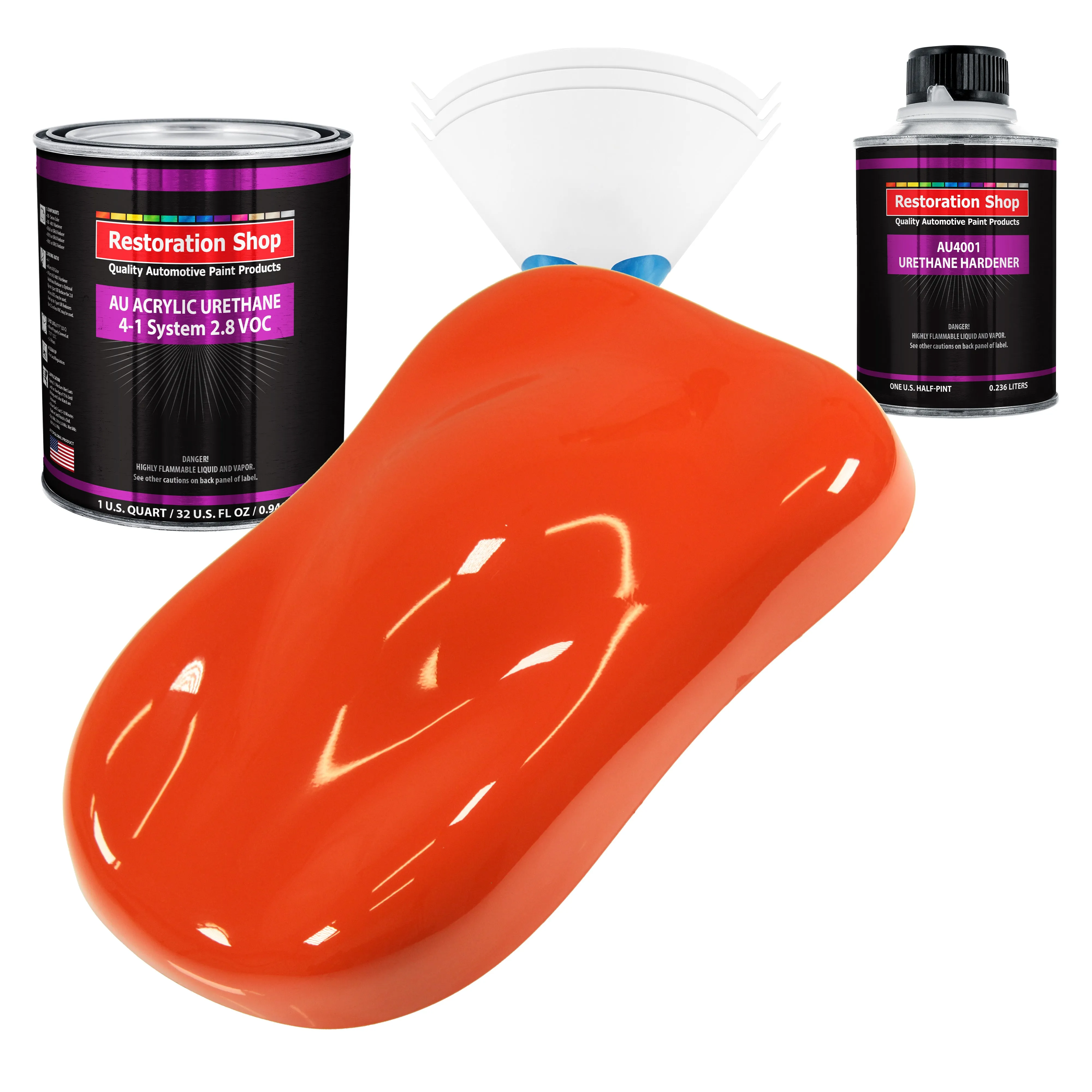 Charger Orange Acrylic Urethane Auto Paint - Complete Quart Paint Kit - Professional Single Stage Automotive Car Truck Coating, 4:1 Mix Ratio 2.8 VOC