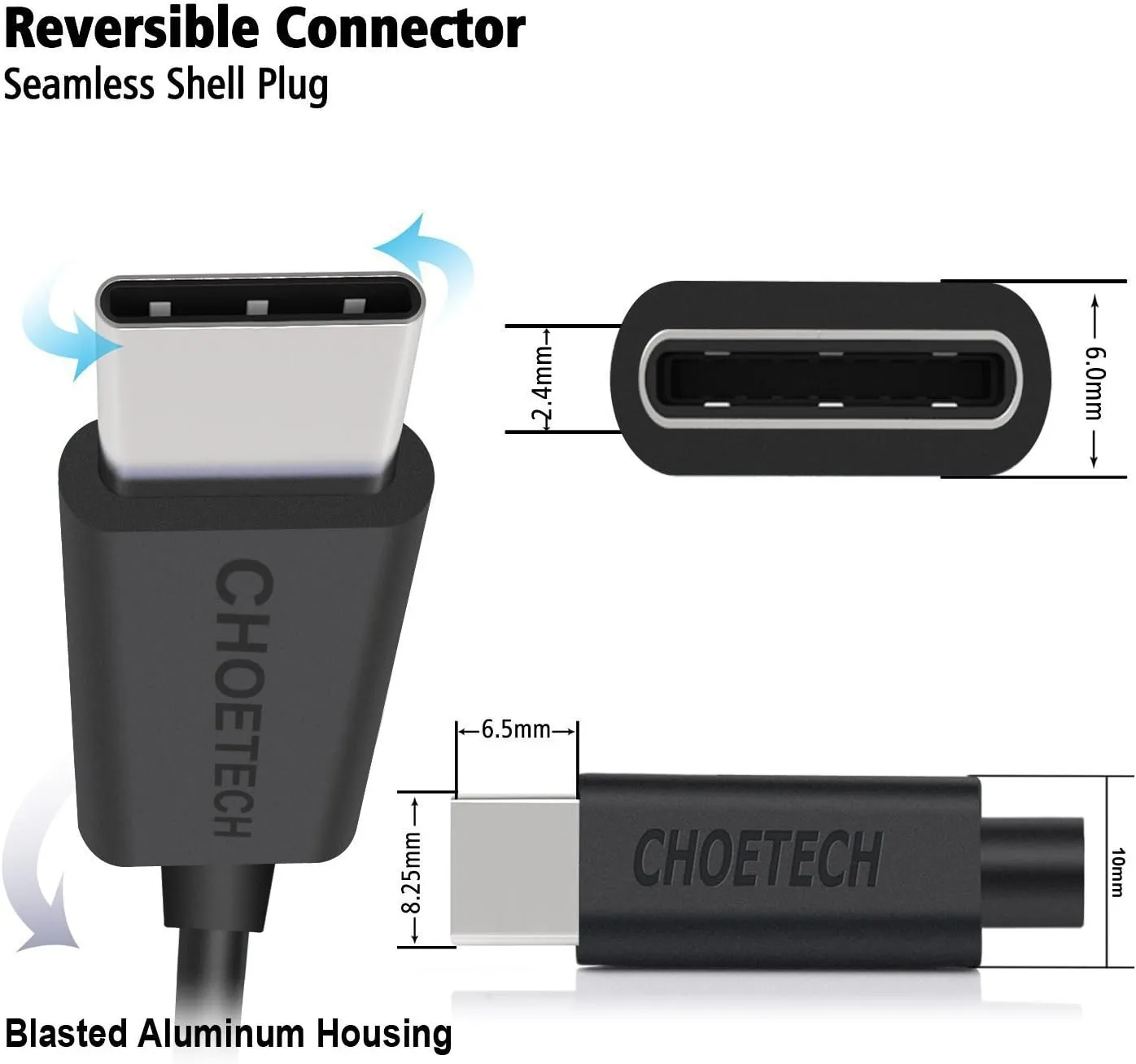 ChoeTech USB A to C Cable 1M, Black