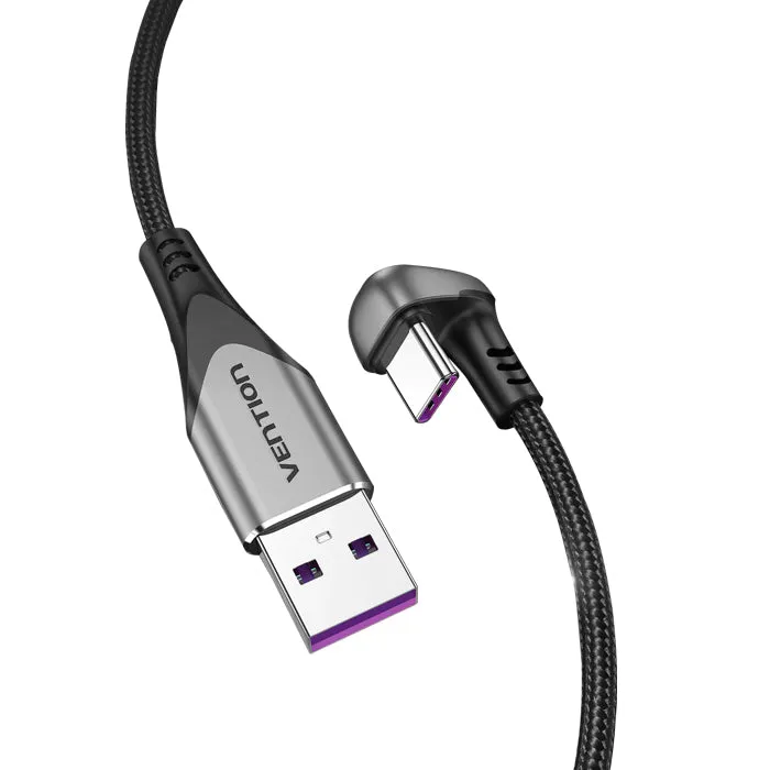 [CLEARANCE] Vention U-Shaped Type-C Male to USB 2.0-A Male Nickel Plated Braided 5A Fast Charging Cable with 480Mbps Transfer Speed for Smartphones (Available in 0.5M, 1M, 1.5M and 2M) | COHH