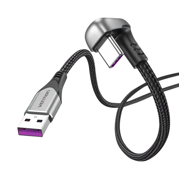 [CLEARANCE] Vention U-Shaped Type-C Male to USB 2.0-A Male Nickel Plated Braided 5A Fast Charging Cable with 480Mbps Transfer Speed for Smartphones (Available in 0.5M, 1M, 1.5M and 2M) | COHH