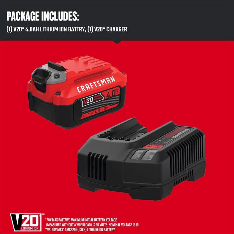 Craftsman V20 CMCB204-CK 4 Ah Lithium-Ion Battery and Charger 2 pc