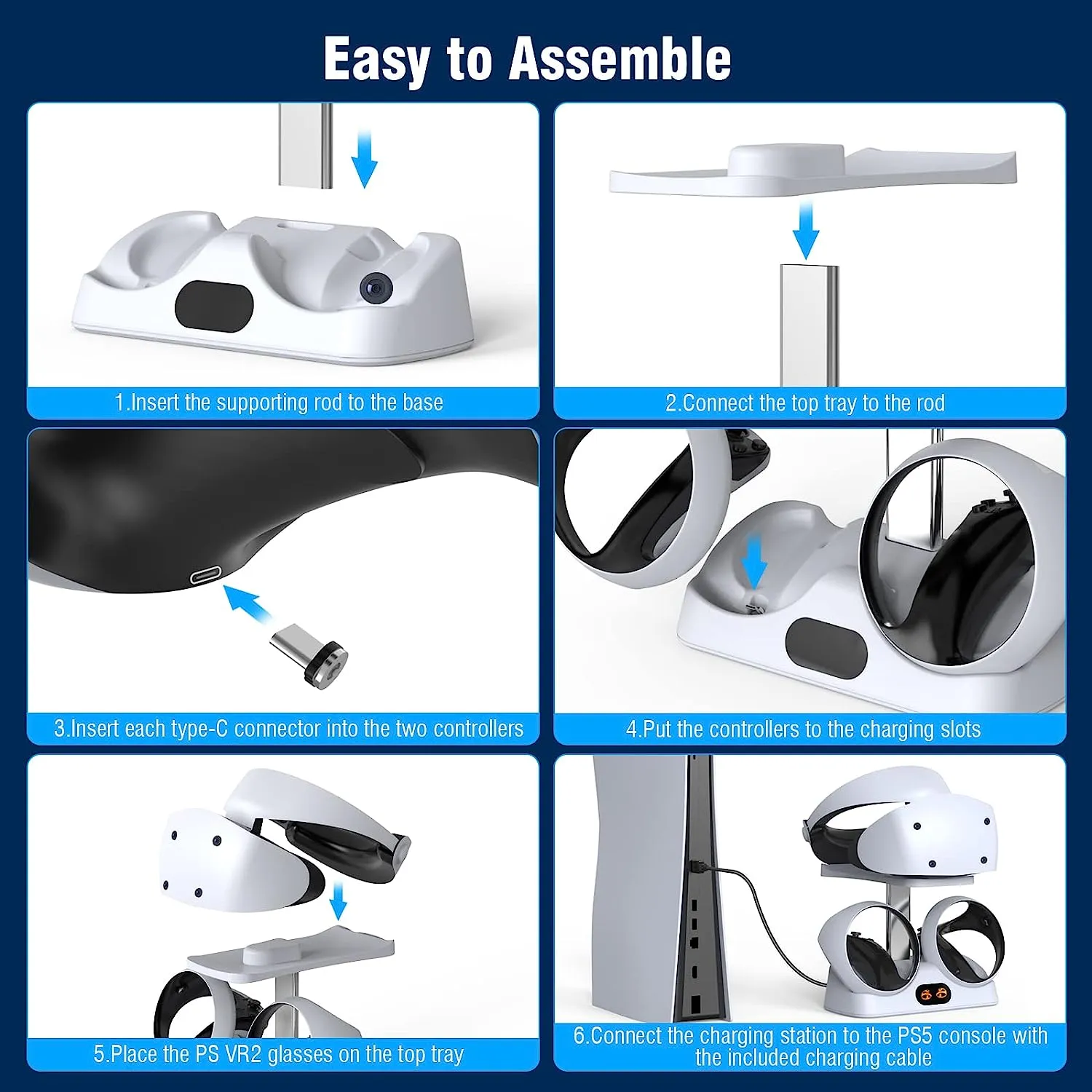 Dobe PS VR2 Controllers Charging Station with Led Indicator & VR Headset Display Stand