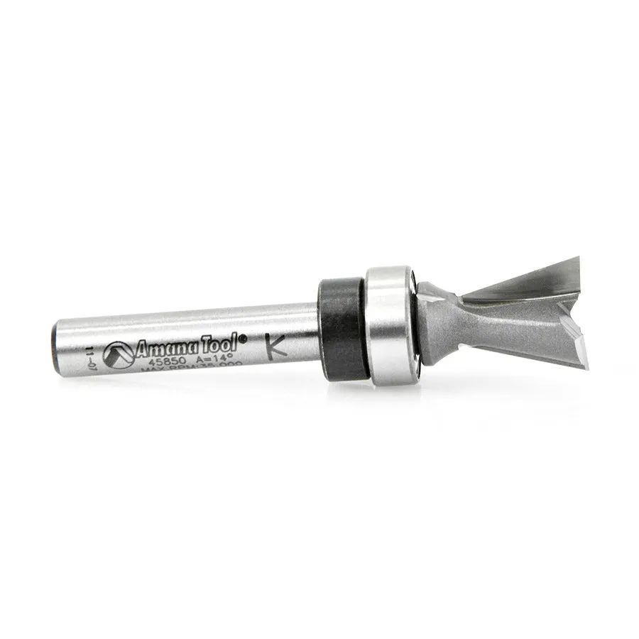 Dovetail Router Bit | 14°x 1⁄2 Dia x 1⁄2 x 1⁄4" Shank with Upper BB | 45850 | 738685858509