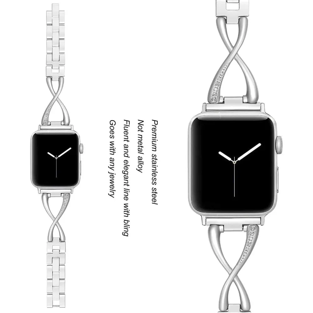 Dressy Stainless Steel Link Bracelet for Apple Watch Series3-9 : Watchbands of 40mm 41mm 44mm 45mm, Ladies Strap Jewelry  - Elegant Gift for Women