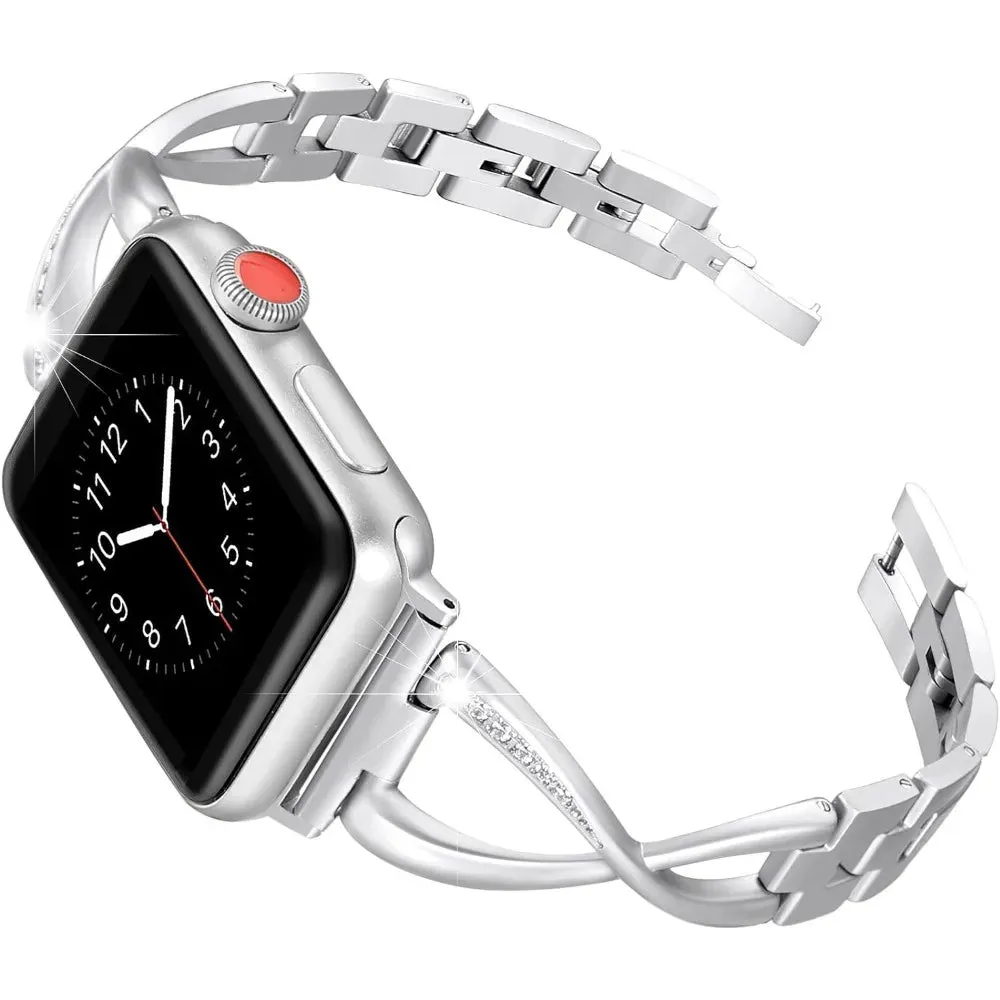 Dressy Stainless Steel Link Bracelet for Apple Watch Series3-9 : Watchbands of 40mm 41mm 44mm 45mm, Ladies Strap Jewelry  - Elegant Gift for Women