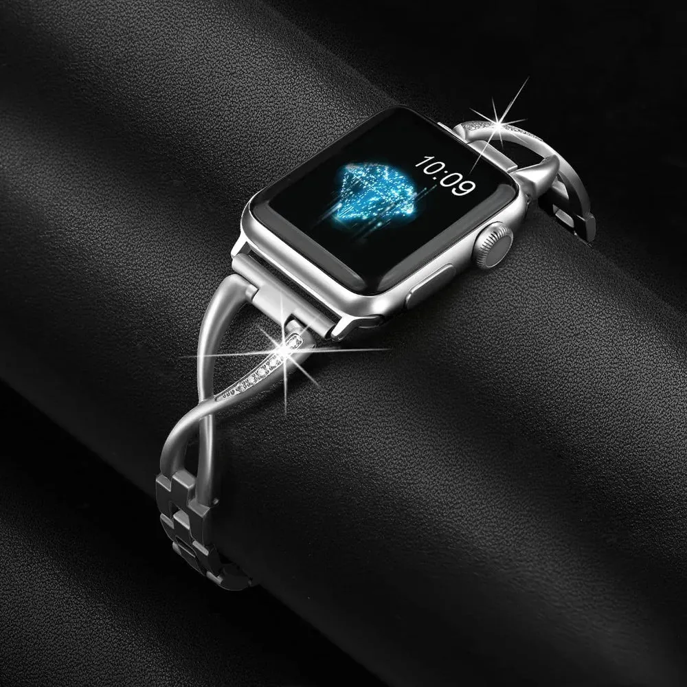 Dressy Stainless Steel Link Bracelet for Apple Watch Series3-9 : Watchbands of 40mm 41mm 44mm 45mm, Ladies Strap Jewelry  - Elegant Gift for Women