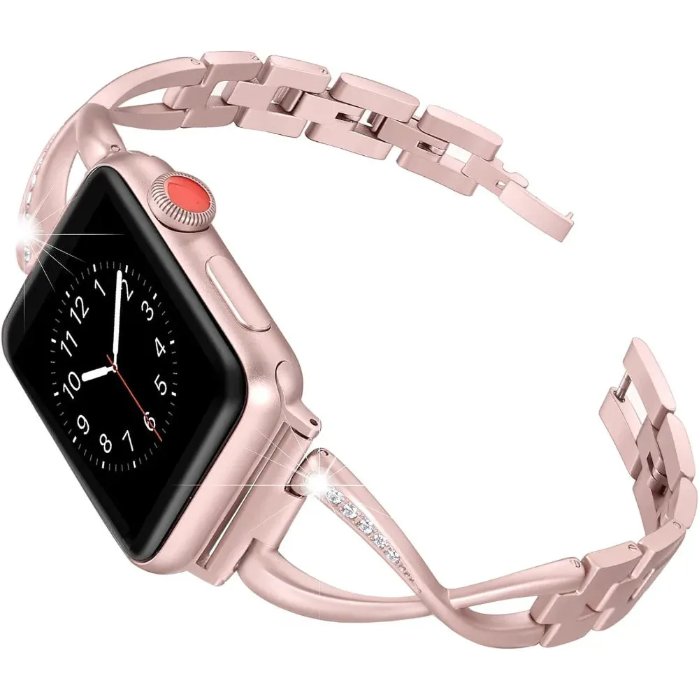 Dressy Stainless Steel Link Bracelet for Apple Watch Series3-9 : Watchbands of 40mm 41mm 44mm 45mm, Ladies Strap Jewelry  - Elegant Gift for Women