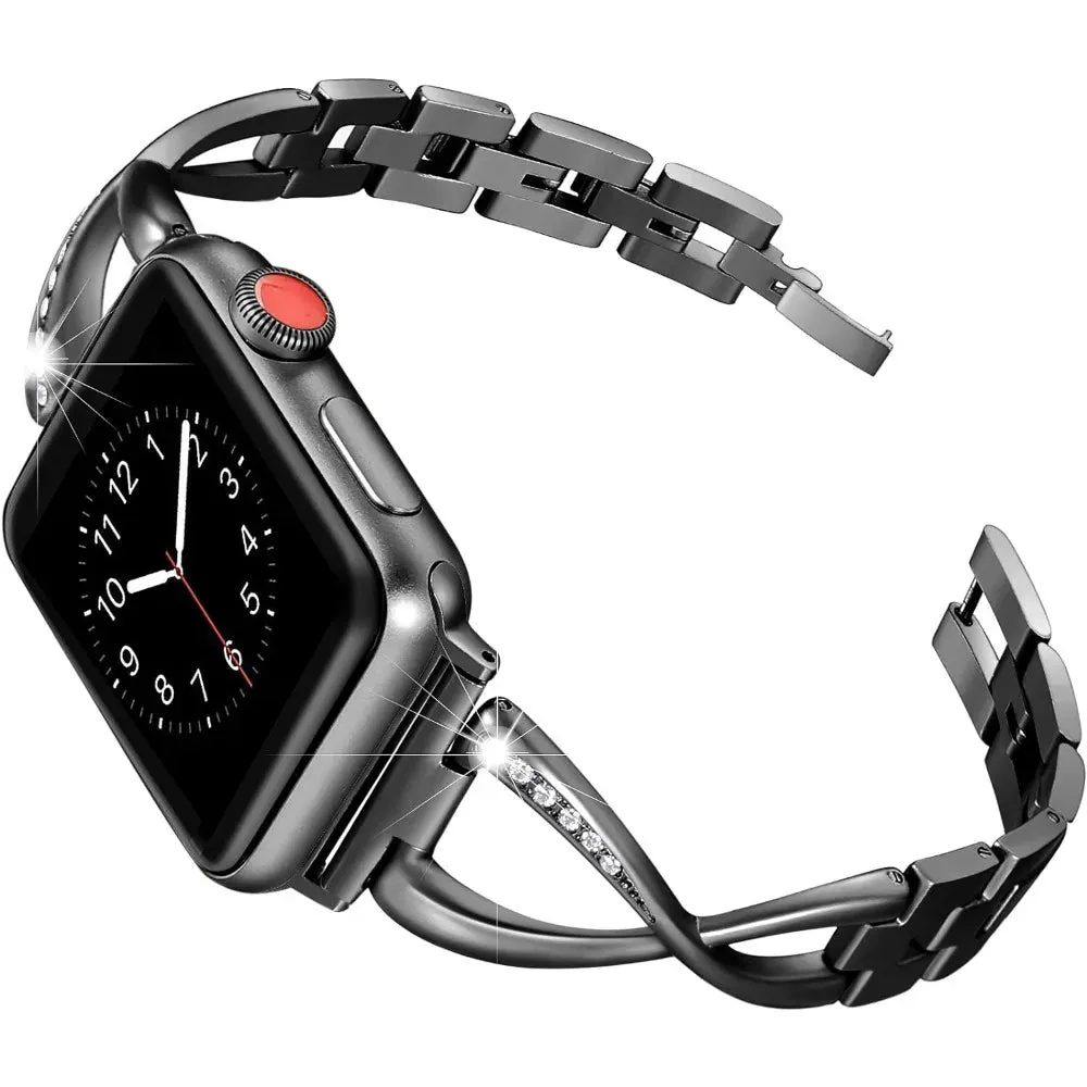 Dressy Stainless Steel Link Bracelet for Apple Watch Series3-9 : Watchbands of 40mm 41mm 44mm 45mm, Ladies Strap Jewelry  - Elegant Gift for Women