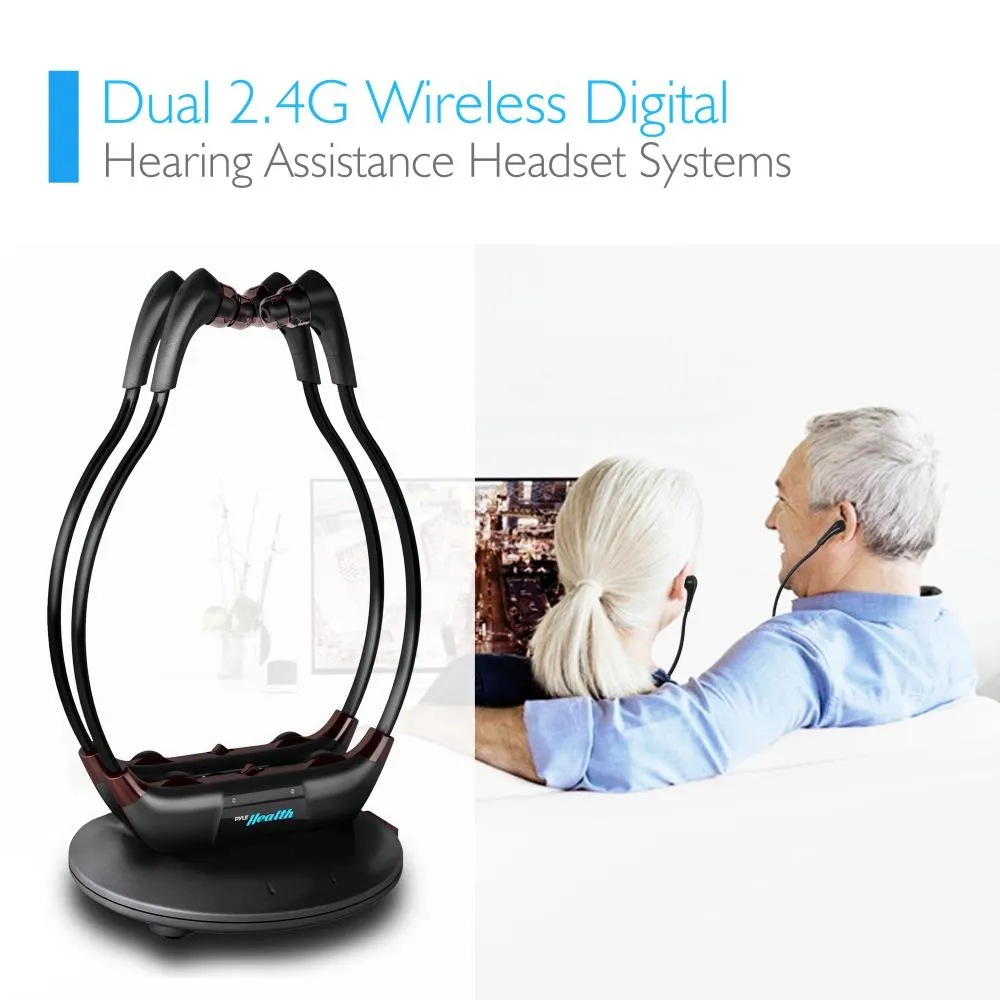 Dual 2.4G Wireless Digital Hearing Assistance Headset Systems, Rechargeable Battery & Power Dock (2 Headsets)