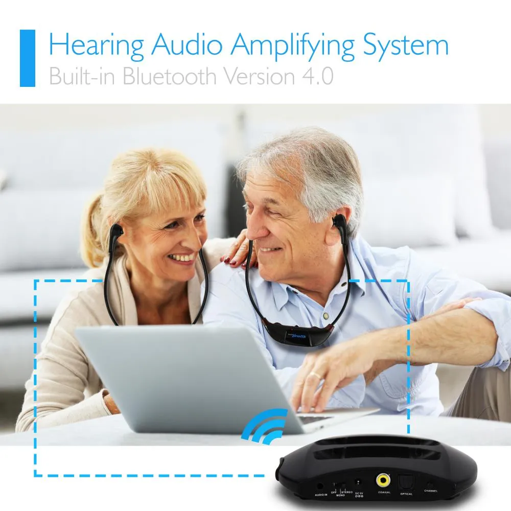 Dual 2.4G Wireless Digital Hearing Assistance Headset Systems, Rechargeable Battery & Power Dock (2 Headsets)