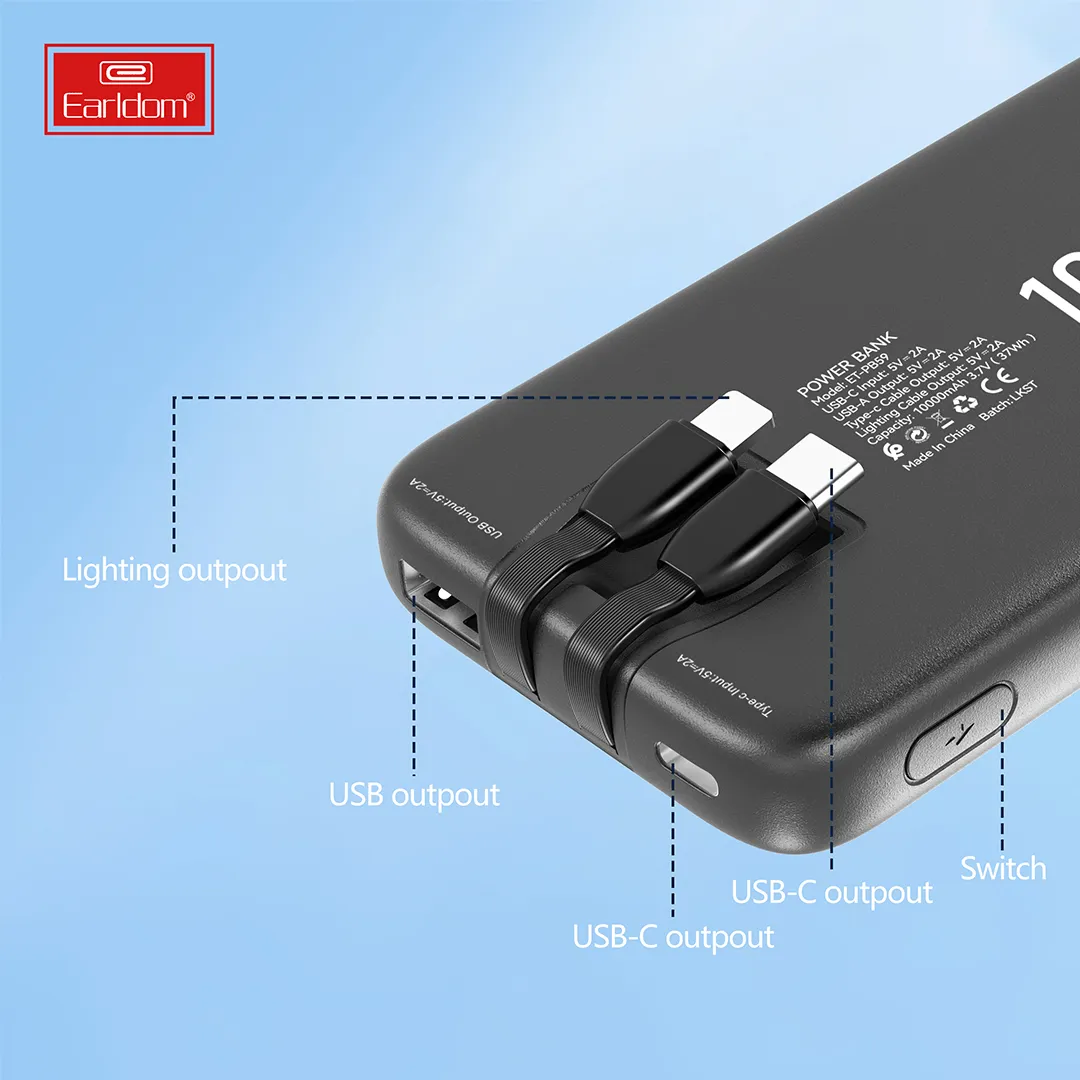 Earldom 3-in-1 LED Display 10,000mAh Powerbank